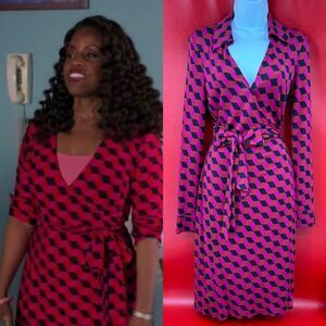 Diane Von Furstenberg Vintage Jeanne Cubis Geometric Silk Wrap Dress Size 6 NWT